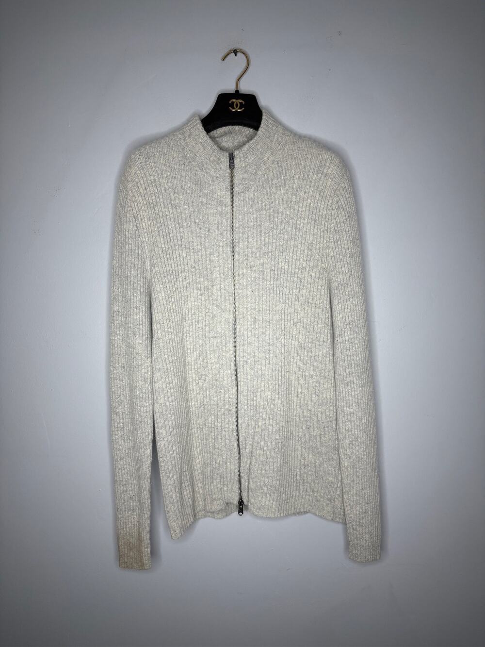 Marc Anthony Women's Gray Full Zip Ribbed Knit Mock Neck Sweater Size Medium